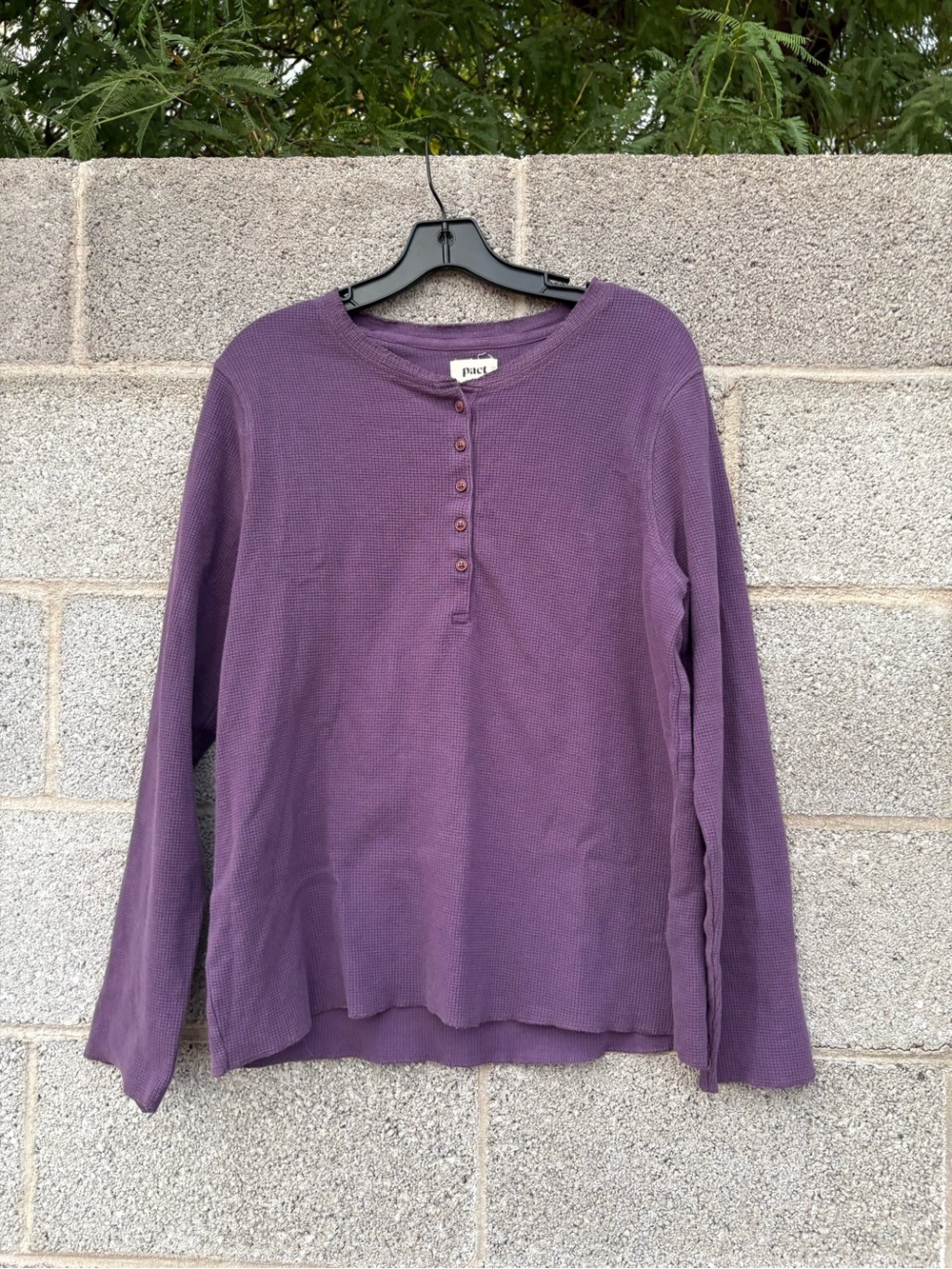 Pact Waffle Knit Henley Shirt Purple Size XL Slouchy Boho 100% Organic Cotton